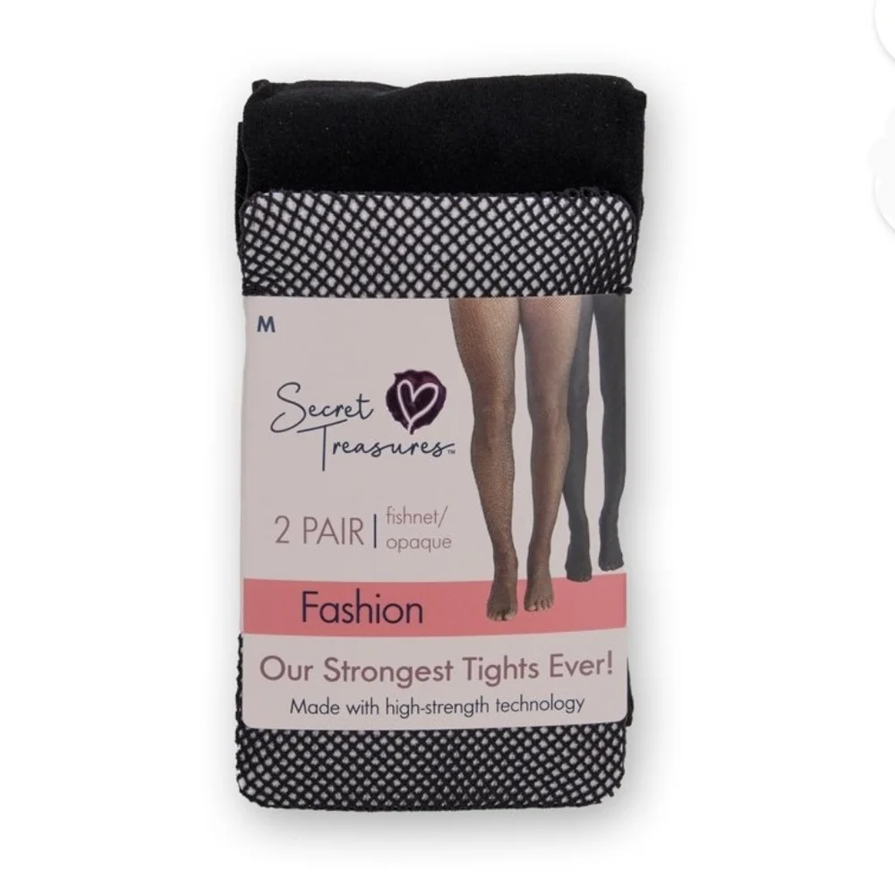 Secret Treasures 2 Pair Fishnet/Opaque Tights